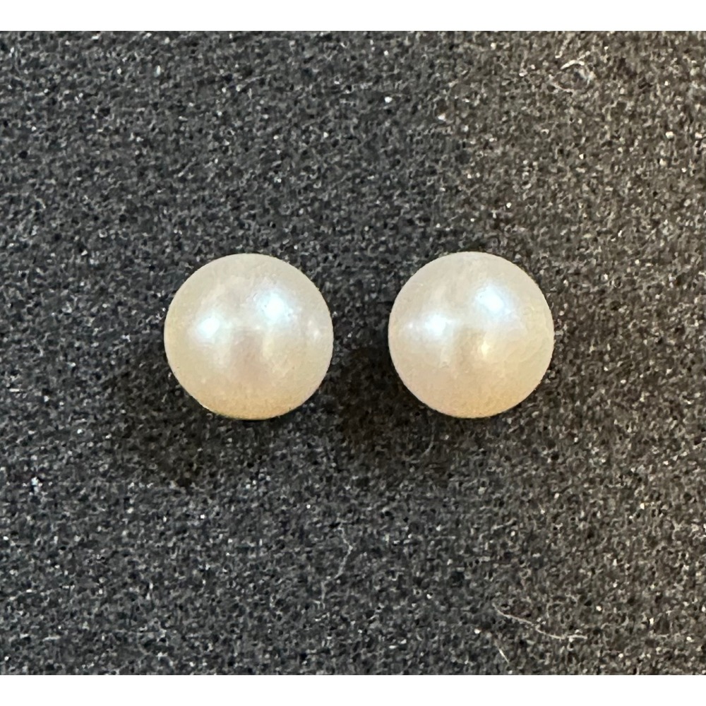 Genuine Cultured Pearl Stud Earrings 9.5mm 14k Gold